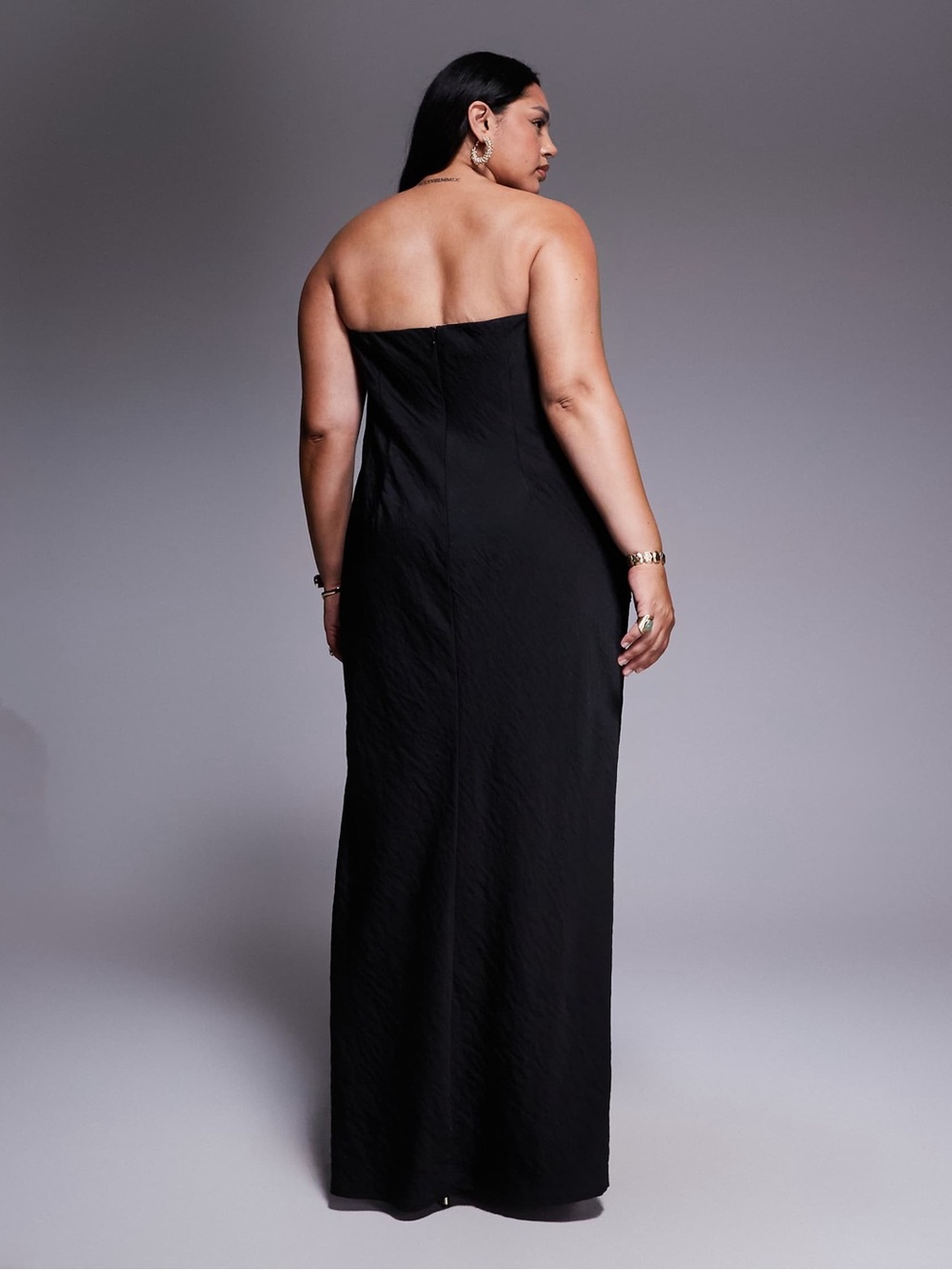 ASOS Black Strapless Column Gown with Floral Appliqué - Picture 2 of 4
